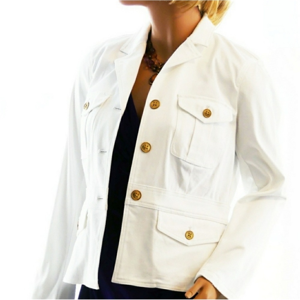 Chaps Womens Classic White Cotton Jeans Style Jacket Blazer, Size 2X
